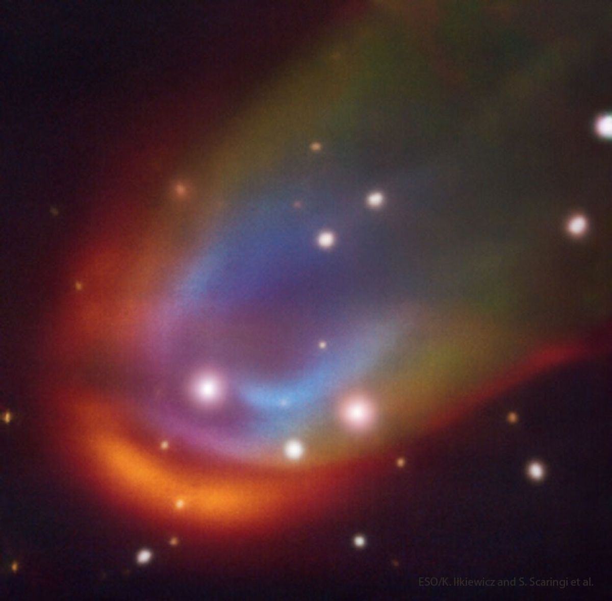 Unexplained Shocks Around a White Dwarf Star
